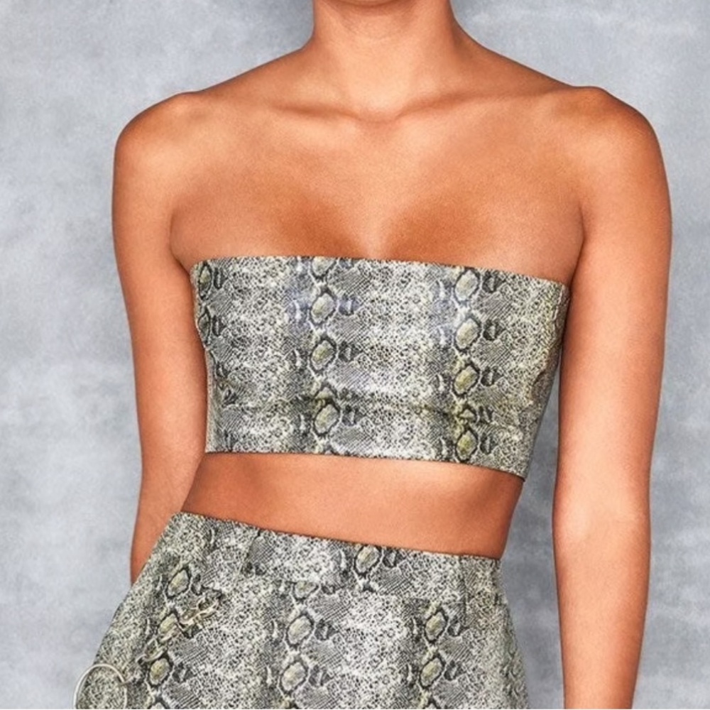 Snakeskin Print Strapless Crop Top